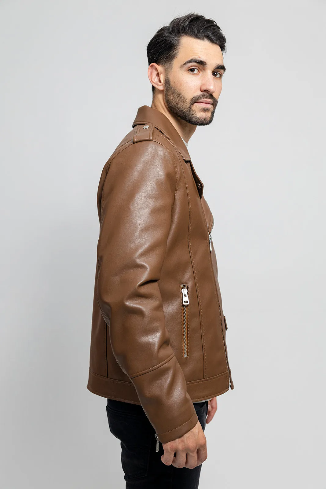 Nash Men's Vegan Faux Leather Jacket Camel (POS)