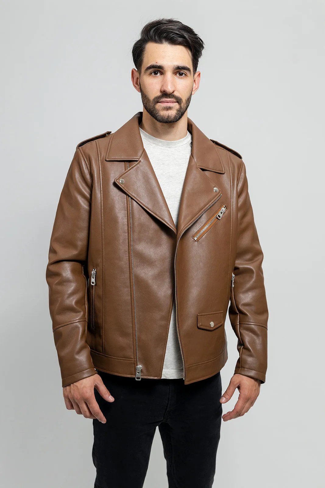 Nash Men's Vegan Faux Leather Jacket Camel (POS)