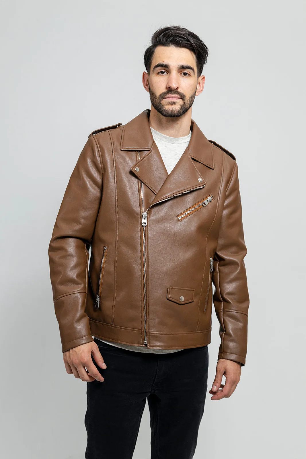 Nash Men's Vegan Faux Leather Jacket Camel (POS)