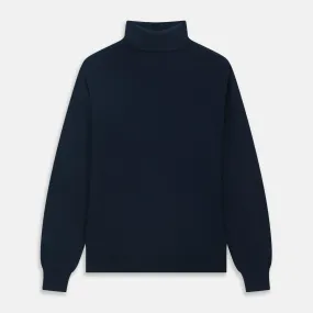 Navy Cashmere Roll Neck Jumper