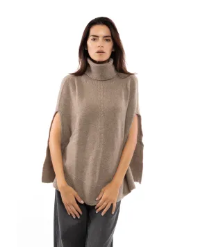 NEW FALL 24 - Pure Cashmere Turtleneck Poncho Taupe