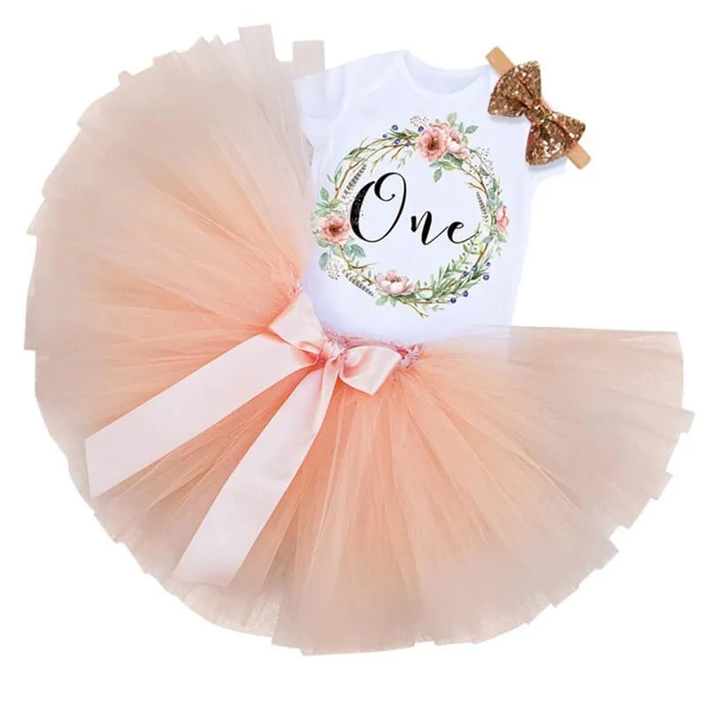 Newborn Baby Girl 1st Birthday Dress Outfit Romper Tulle Tutu Skirt Headband 3pcs