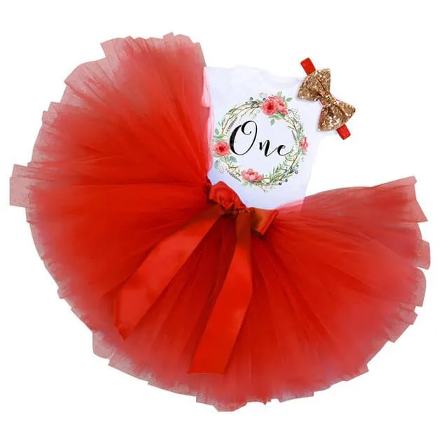 Newborn Baby Girl 1st Birthday Dress Outfit Romper Tulle Tutu Skirt Headband 3pcs