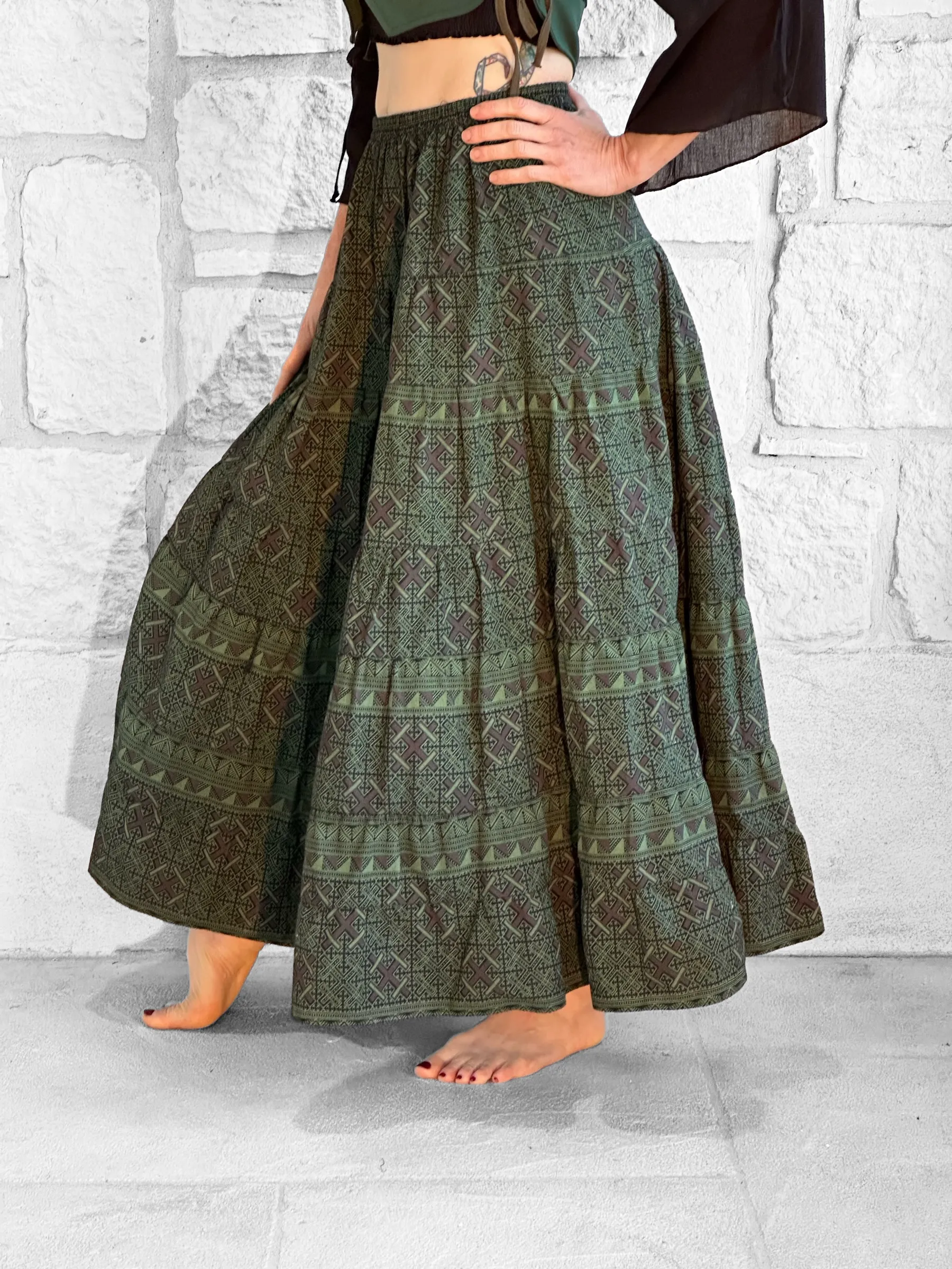 'Nomad' Long Skirt - Green