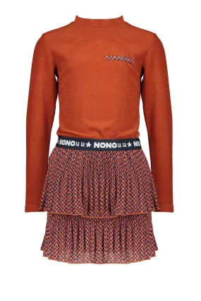 NoNo Mika combi dress with velours ribbed top woven layered skirt