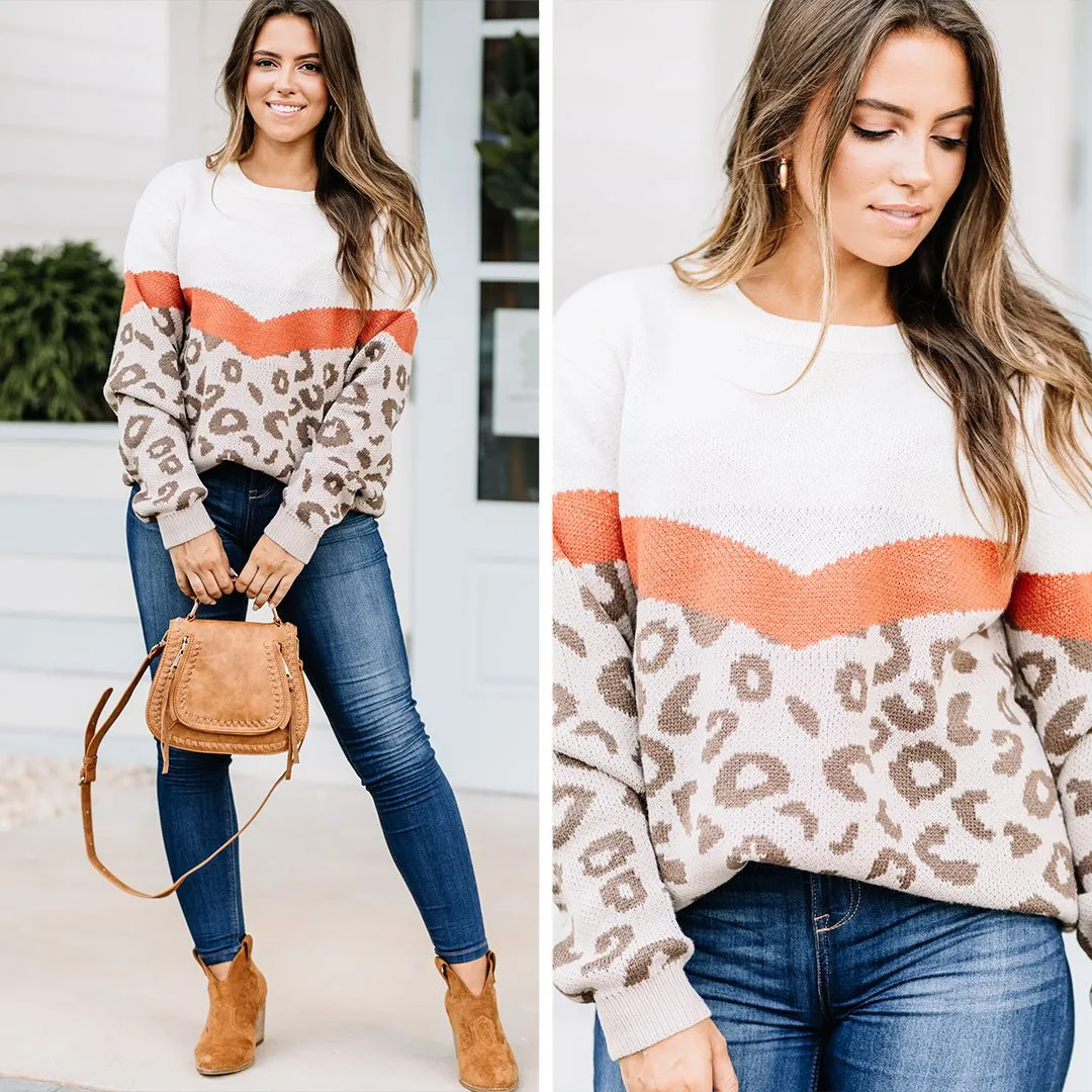 Now We Know Mocha Brown Leopard Sweater