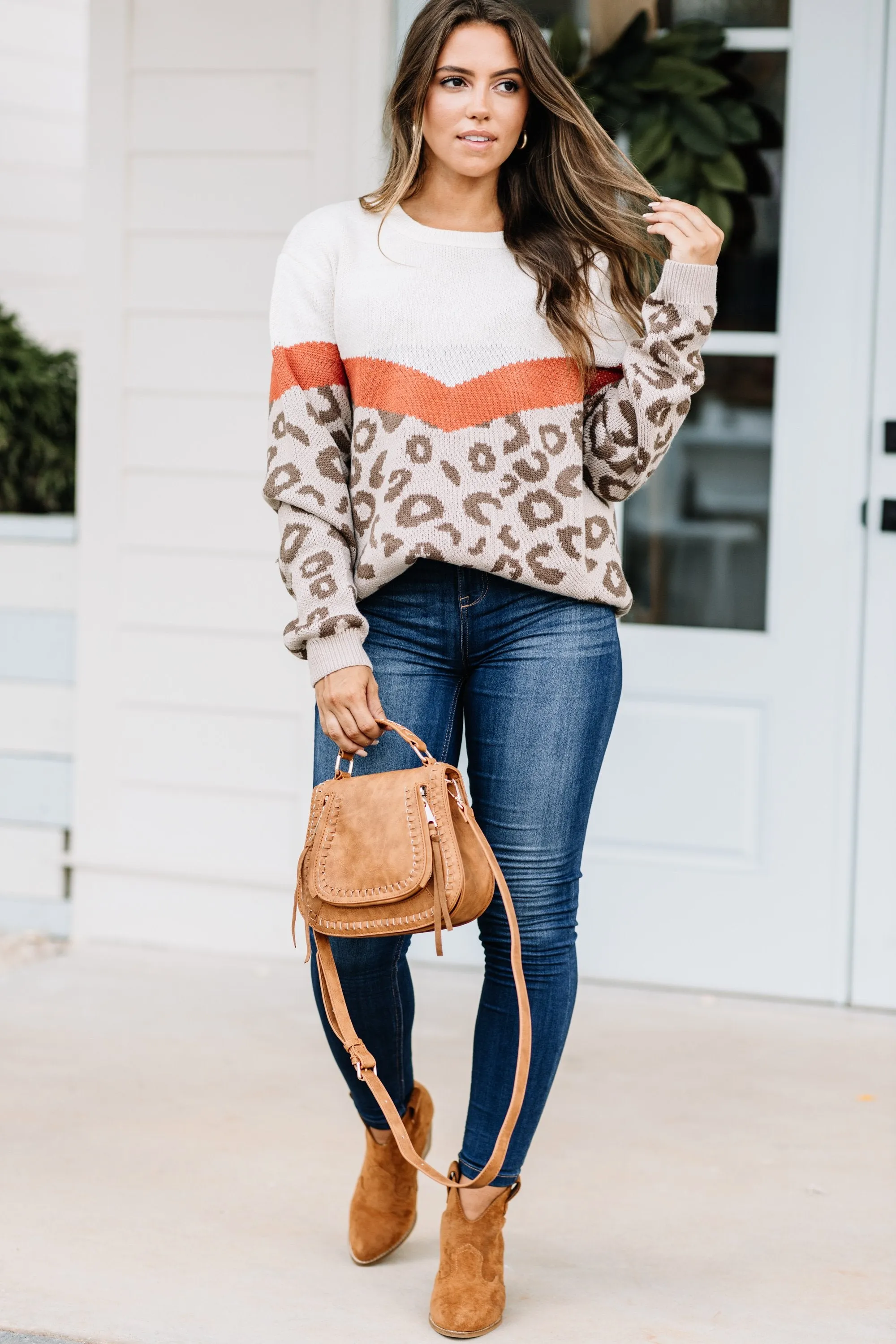 Now We Know Mocha Brown Leopard Sweater