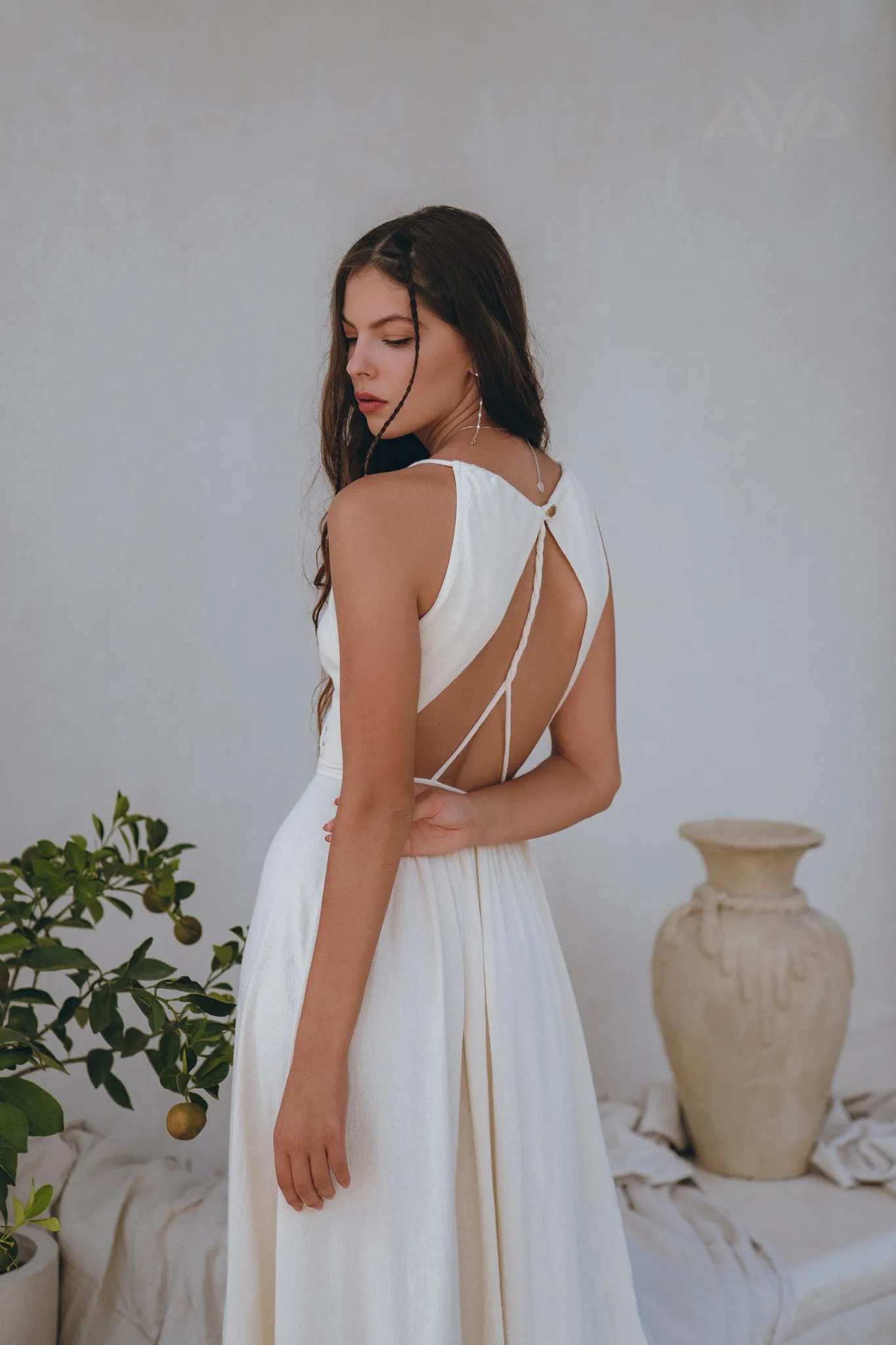 Off-White Simple Boho Wedding Dress