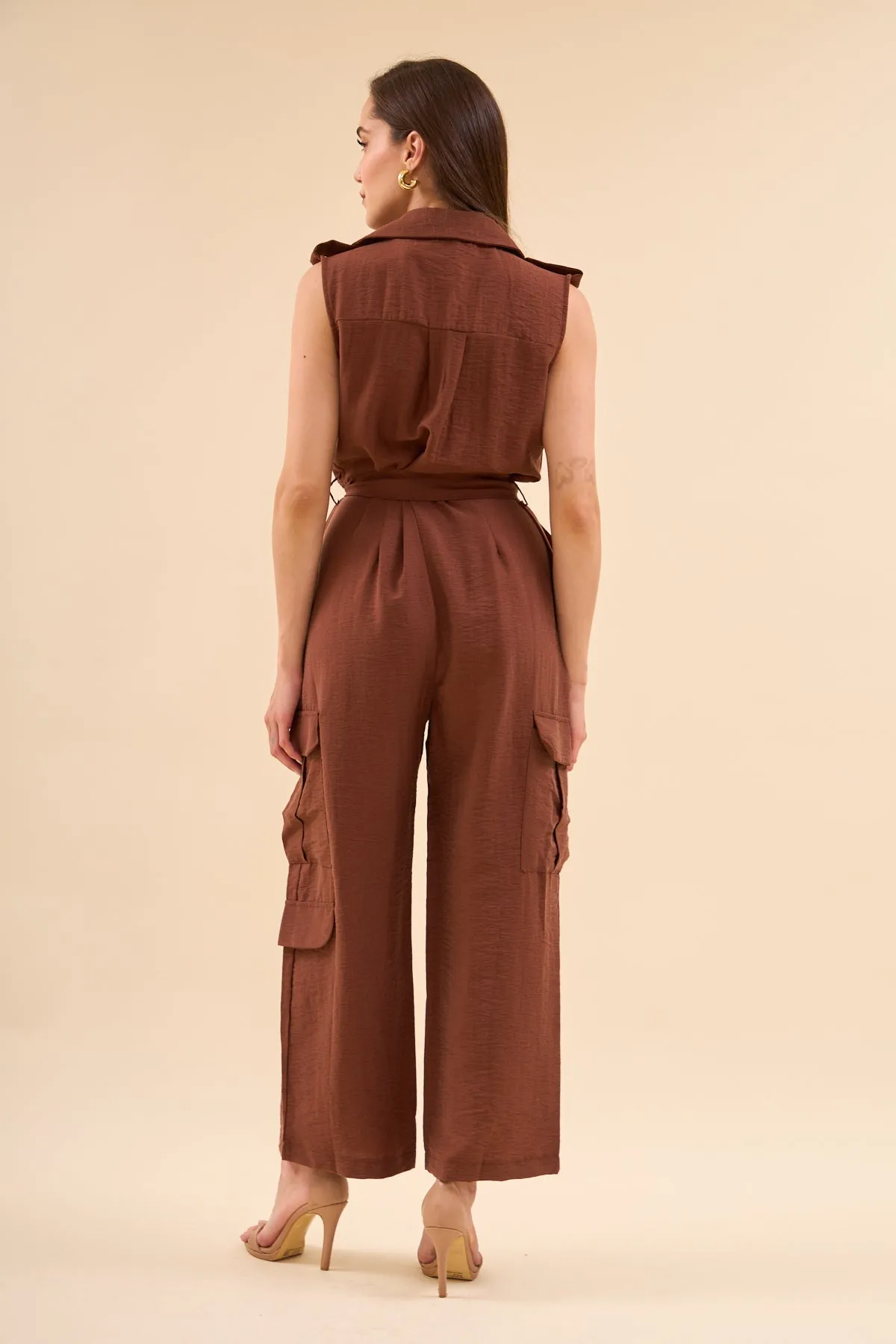 Overalls with Cargo Pockets Brown