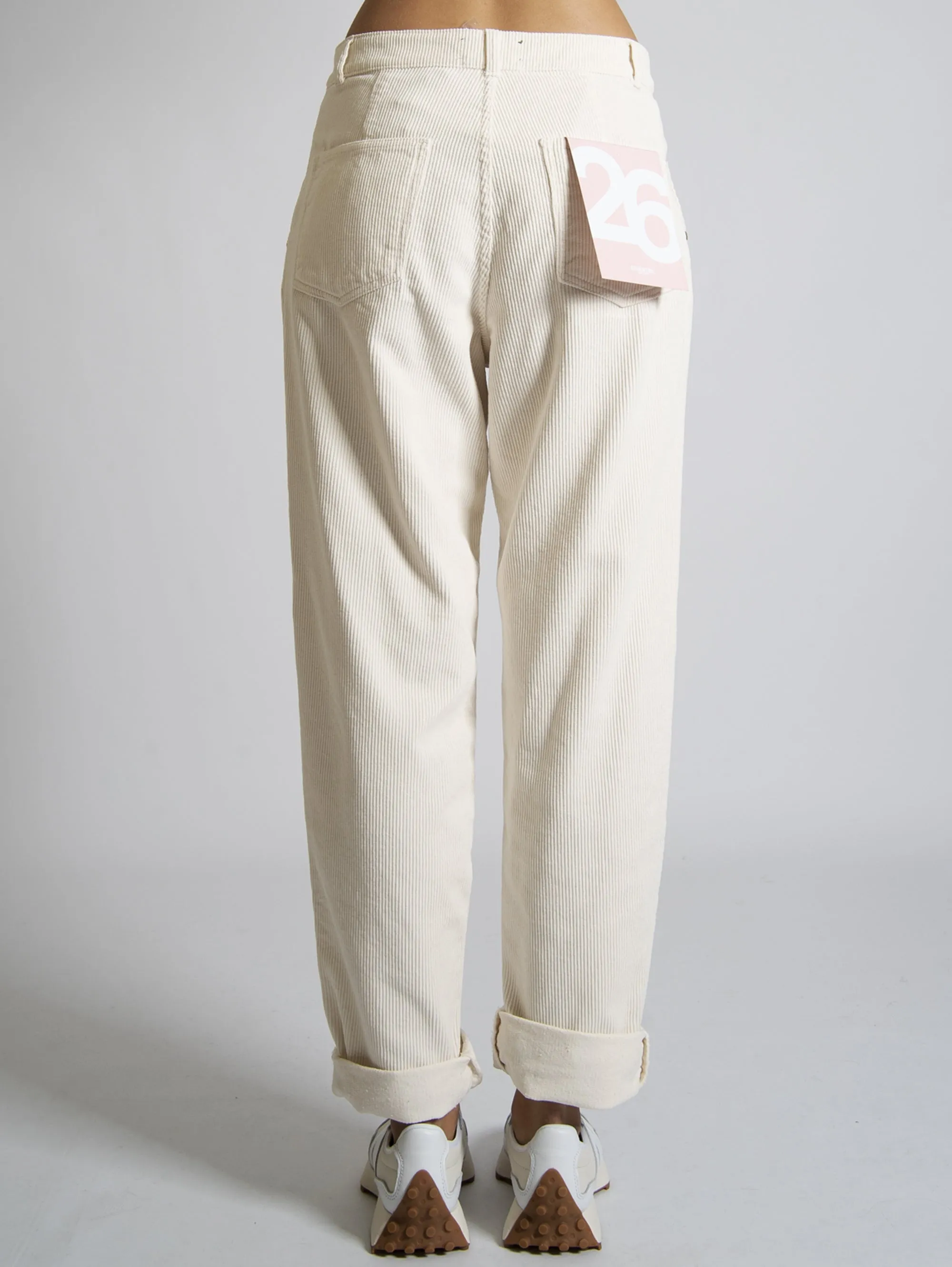 Pantaloni Vita Alta in Velluto Bianco