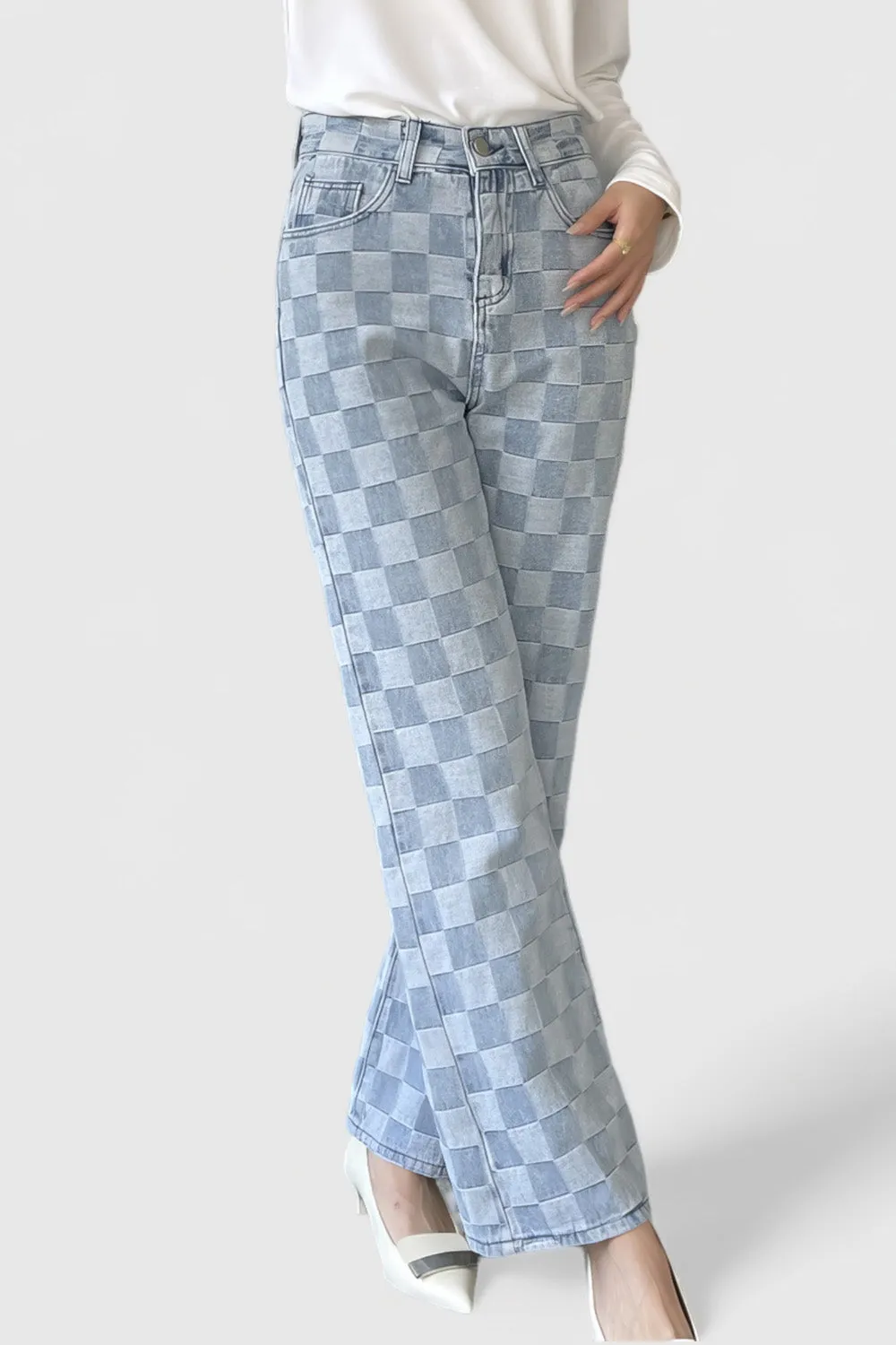 Patterned Ankle-Length Jeans - Blue