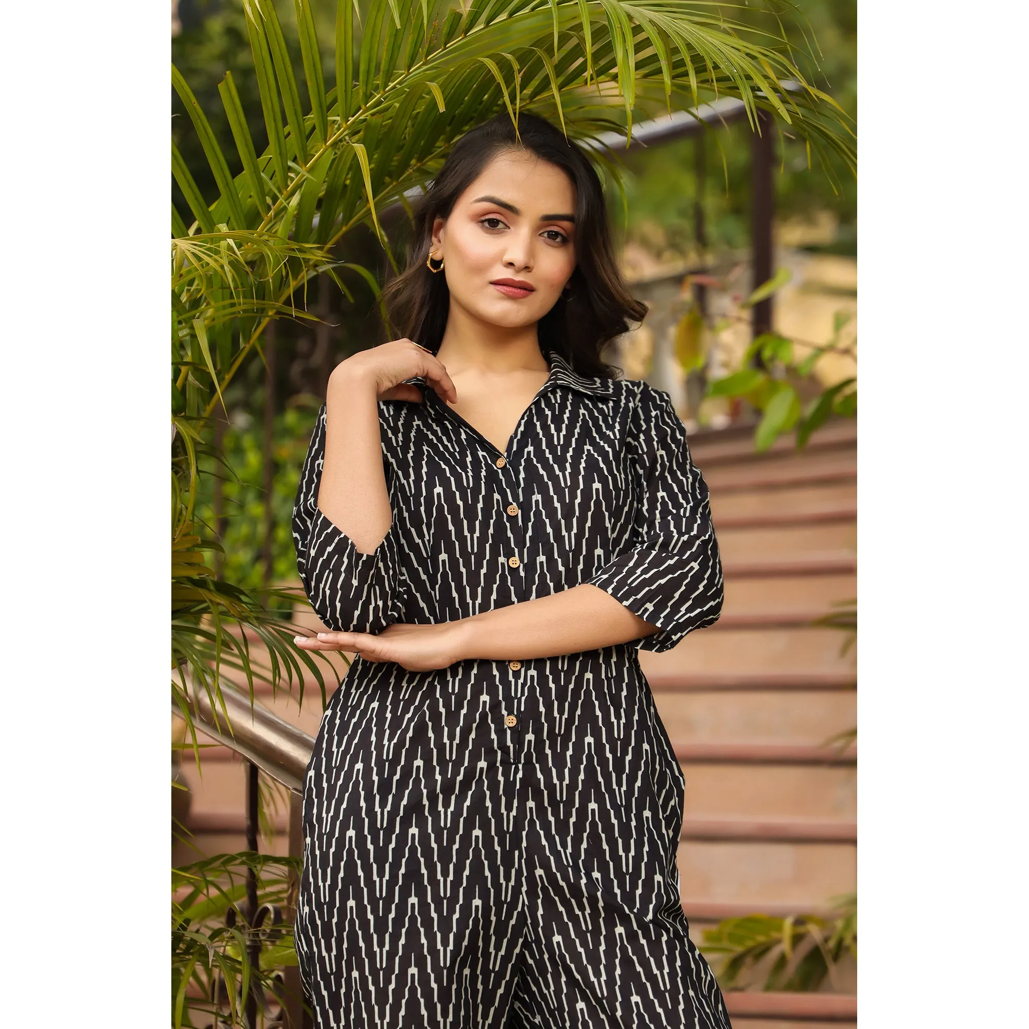 Patterned Zig-zag on Black Jumpsuit