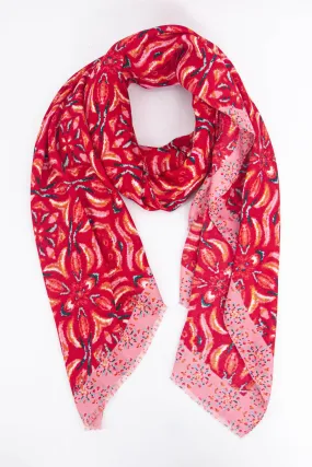 Paulie Lightweight Scarf - Red, Floral Mosaic