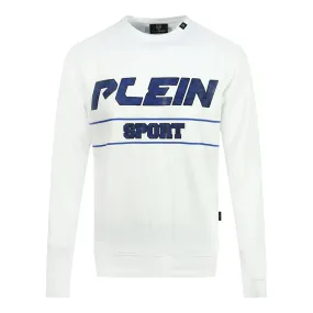 Philipp Plein Sport Blue Bold Logo White Jumper