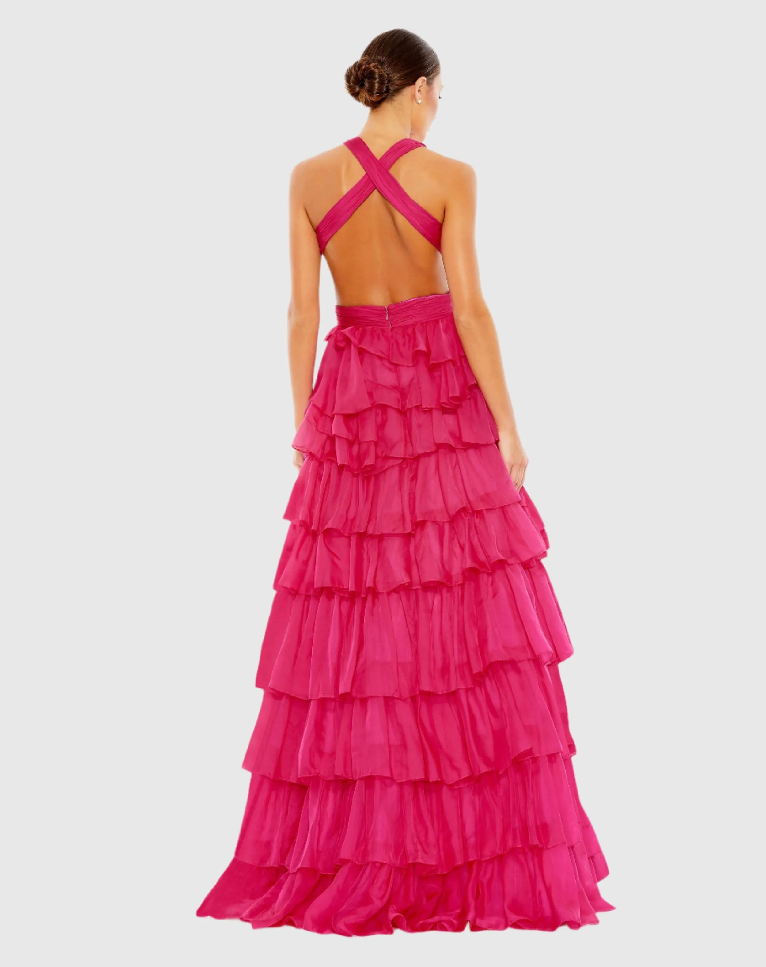 Pink Chiffon Layered Cut Out Ballgown