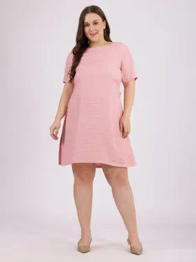 Pink Self-Texture Polyester A-Line Dress