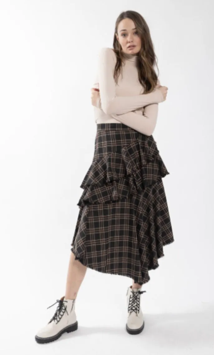 PLAID FRAYED SKIRT