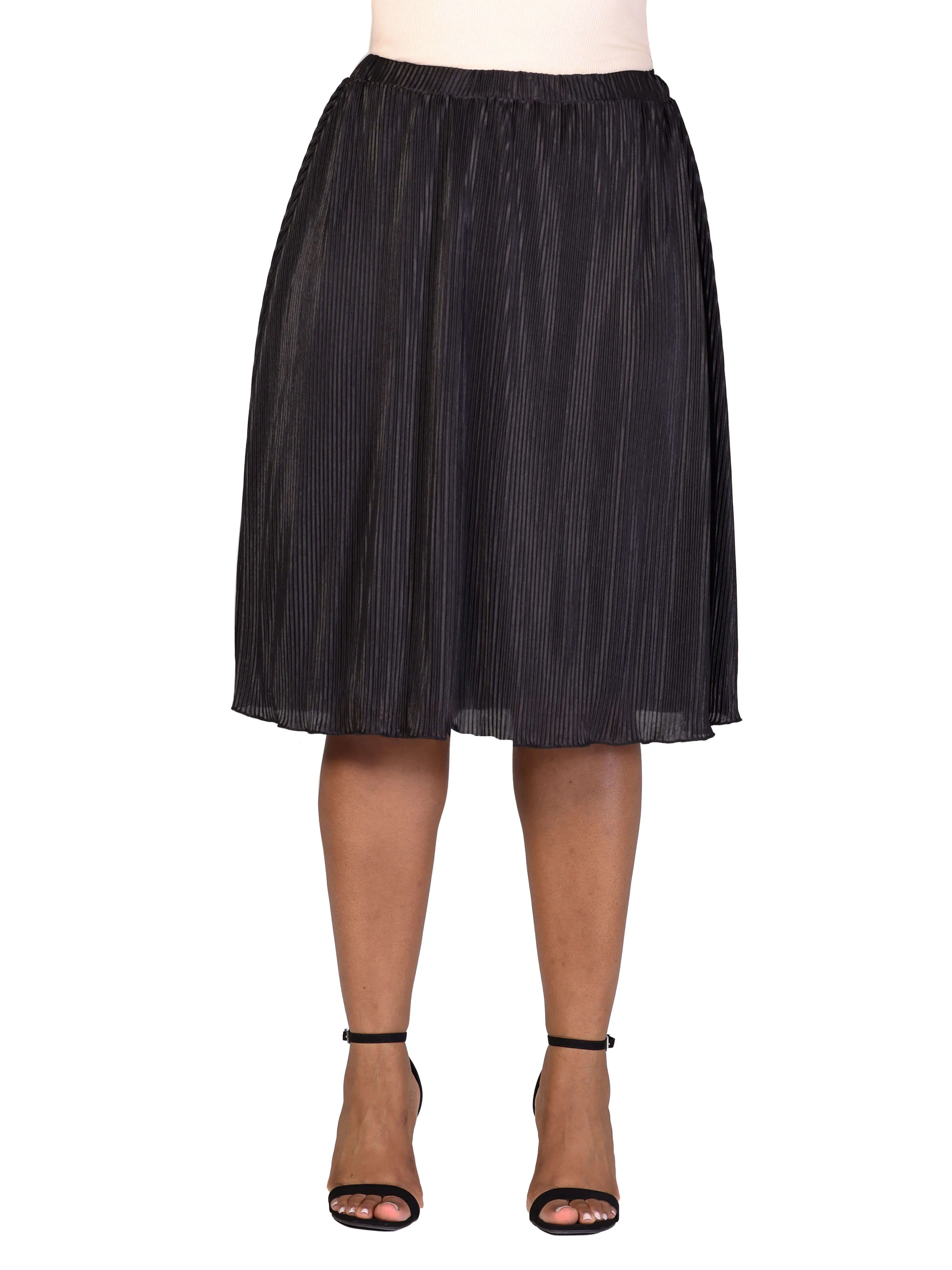 Plus Size Elegant Accordion Pleated Elastic Waistband Party Midi Skirt