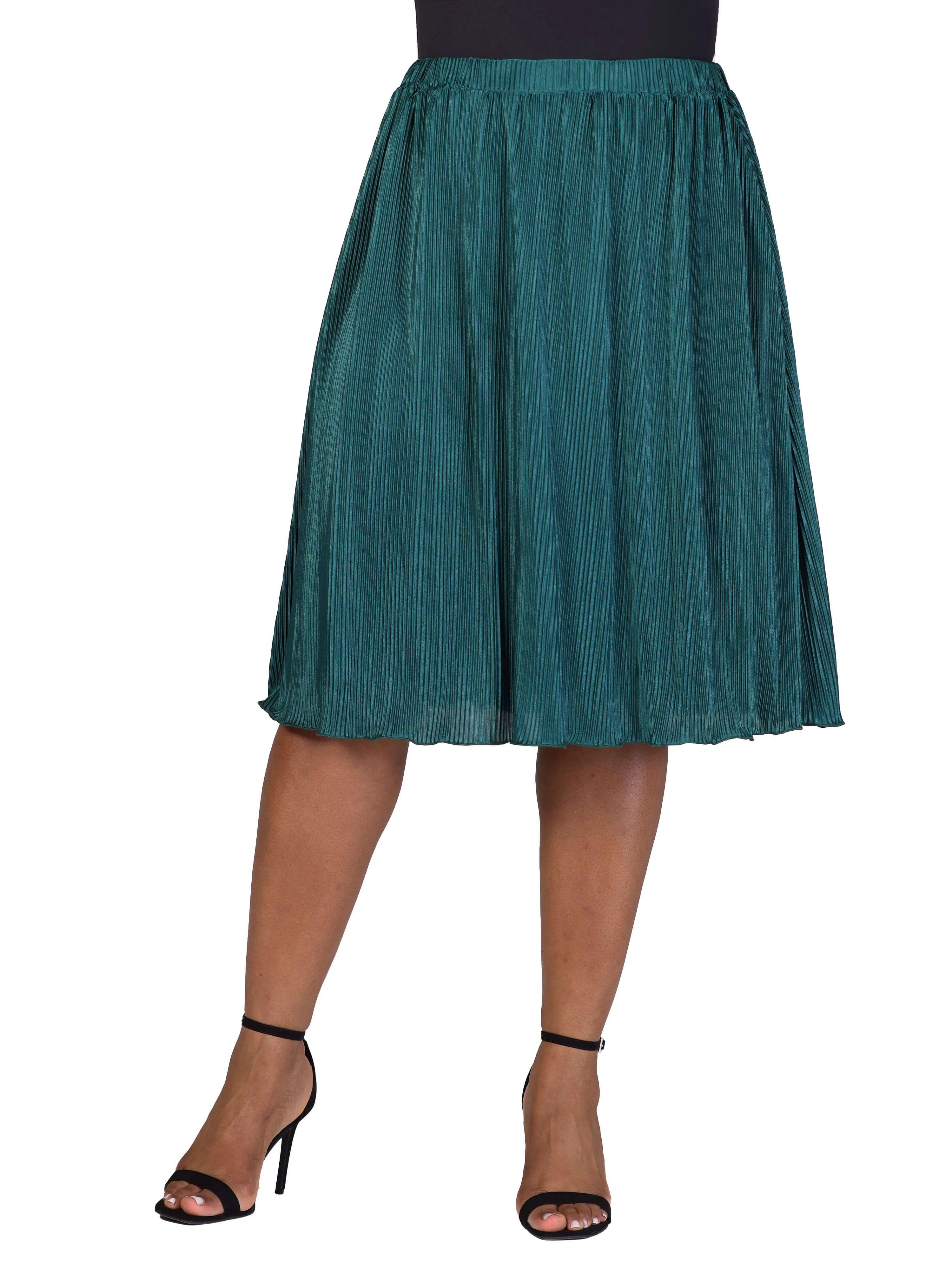 Plus Size Elegant Accordion Pleated Elastic Waistband Party Midi Skirt