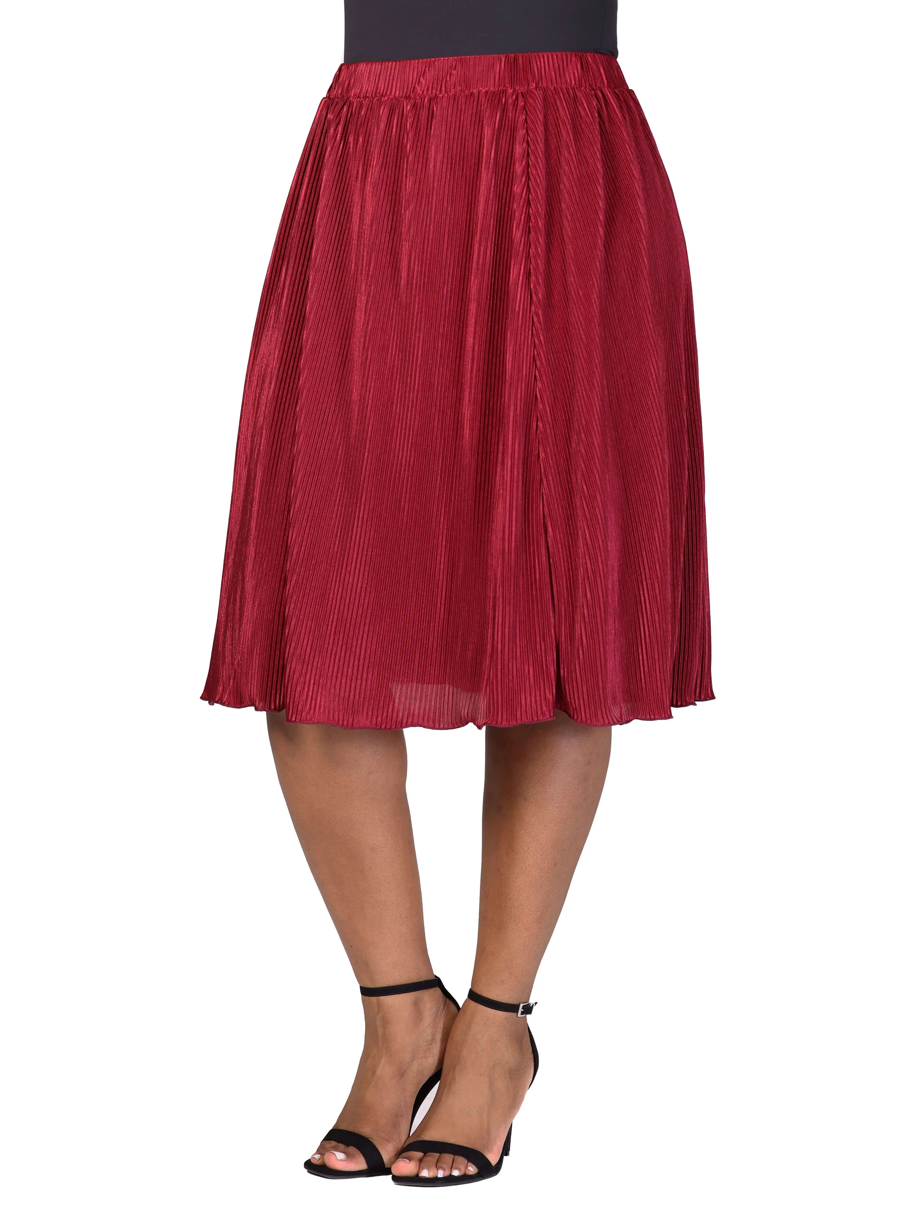 Plus Size Elegant Accordion Pleated Elastic Waistband Party Midi Skirt