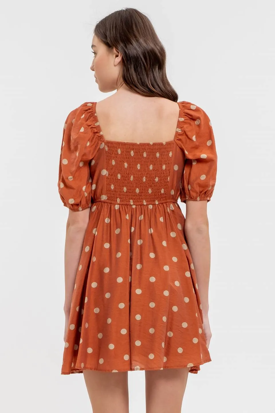 POLKA DOT BALLOON SLEEVE PLEATED MINI DRESS