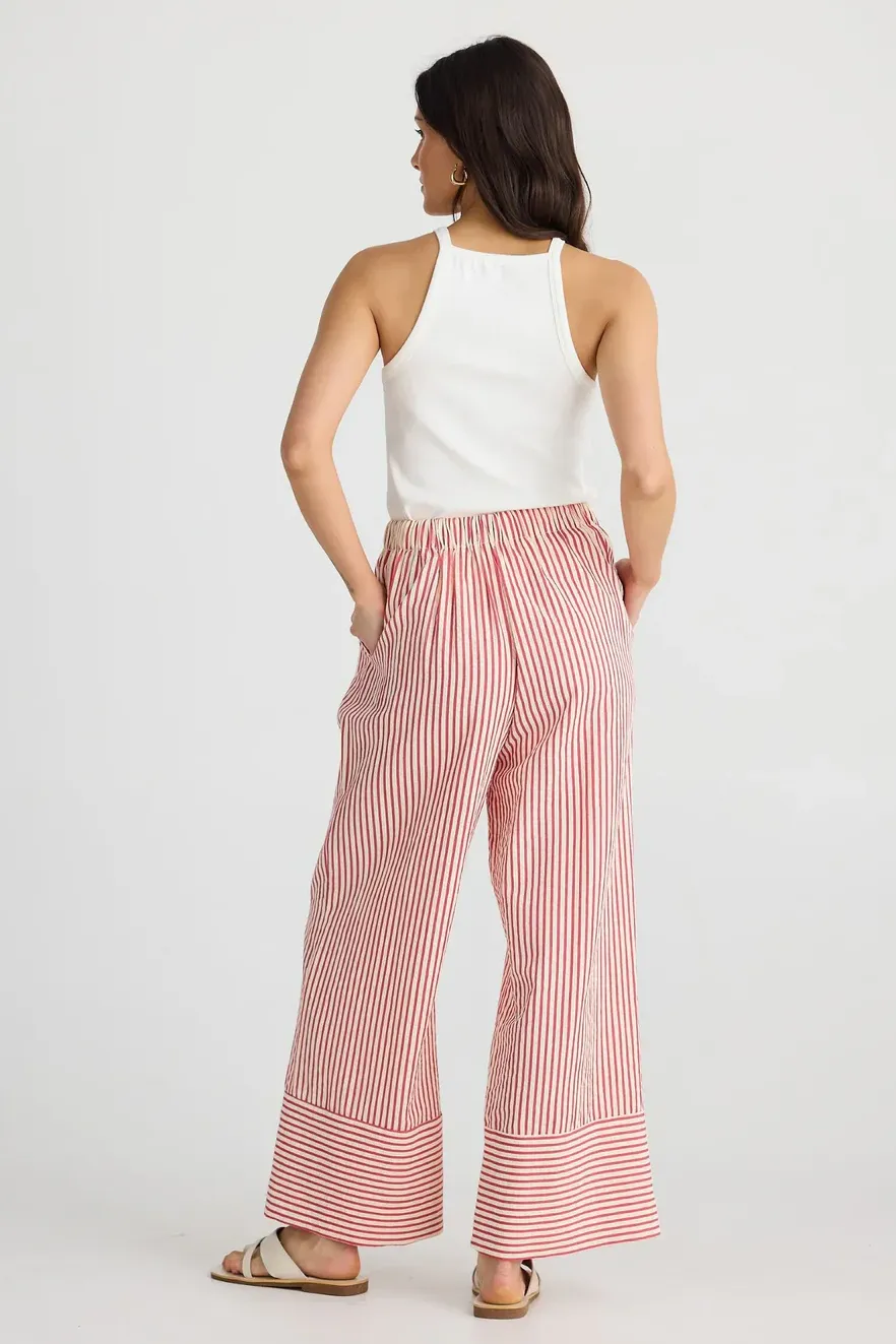 Portia Pant in White w Red Stripe