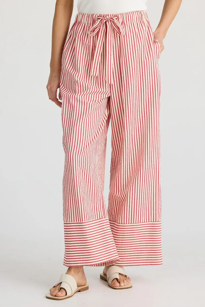 Portia Pant in White w Red Stripe