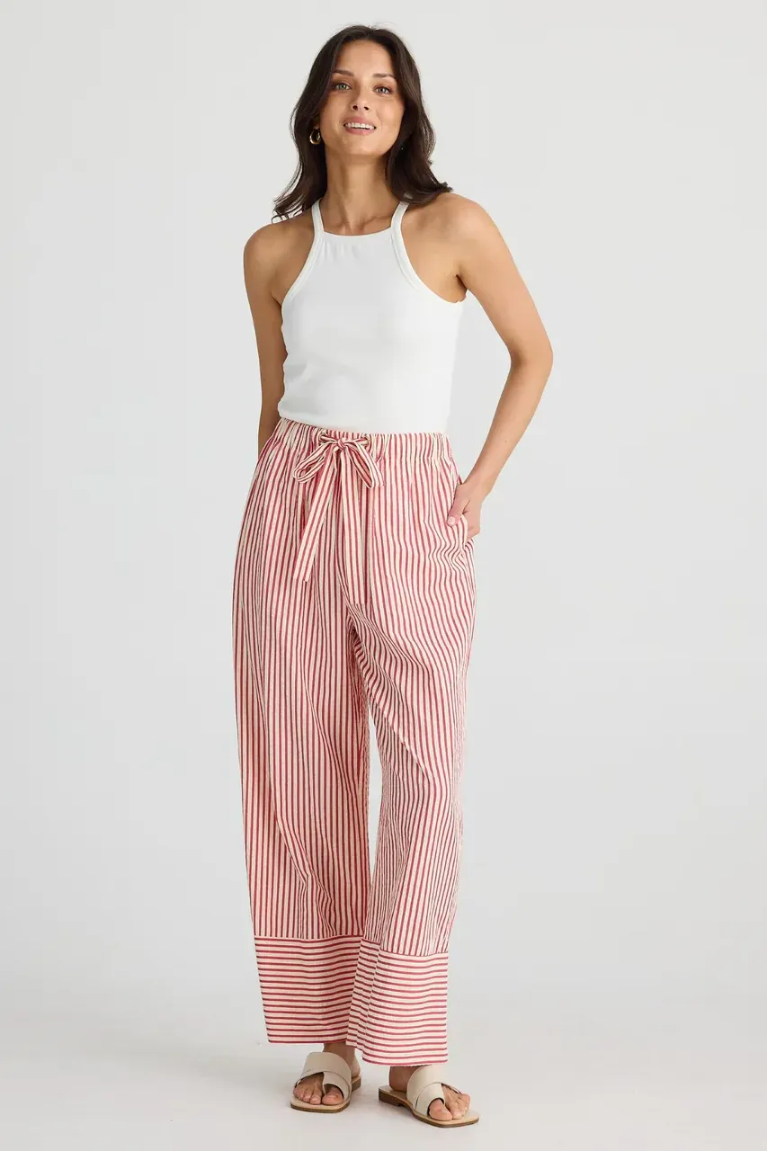 Portia Pant in White w Red Stripe