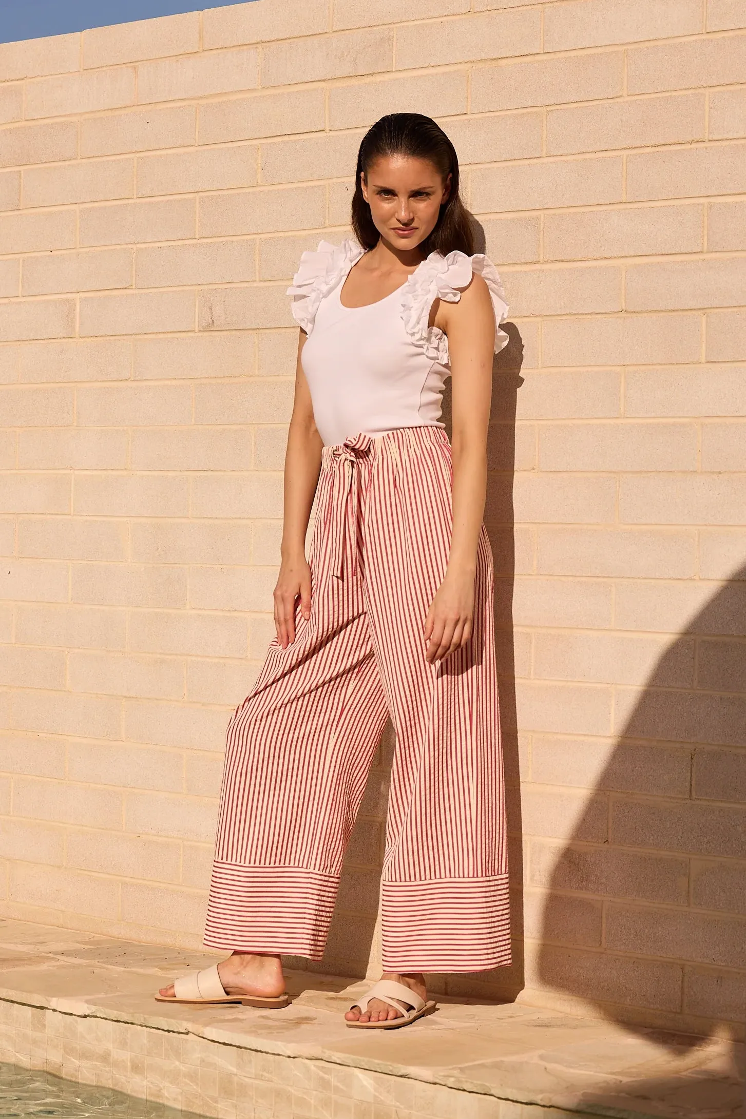 Portia Pant in White w Red Stripe