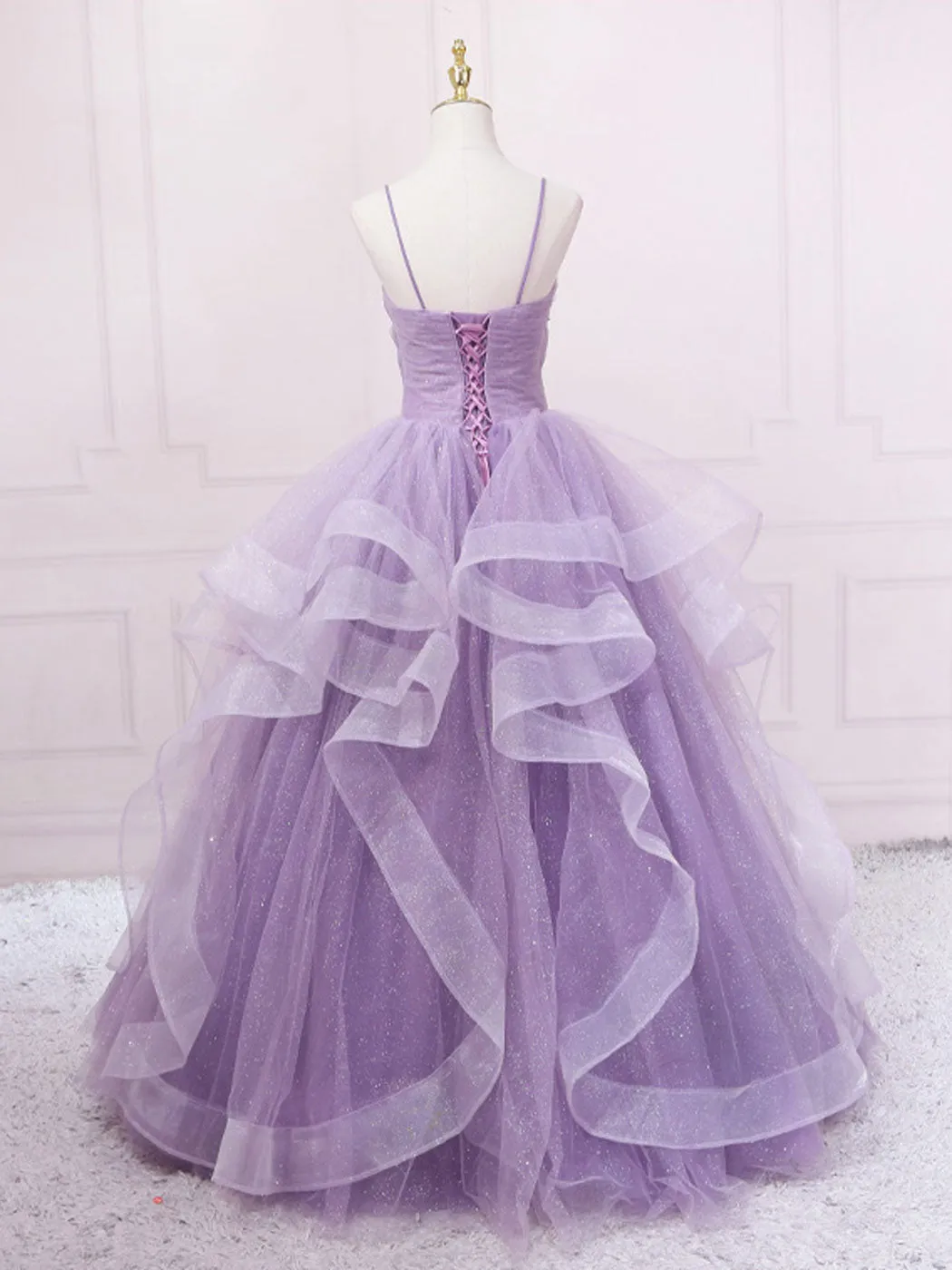 Purple V Neck Tulle Sequin Long Prom Dress Purple Tulle Formal Party Dress