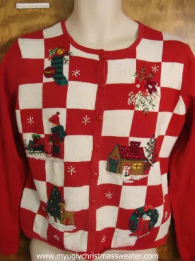 Red and White Checkered Cute Christmas Sweater