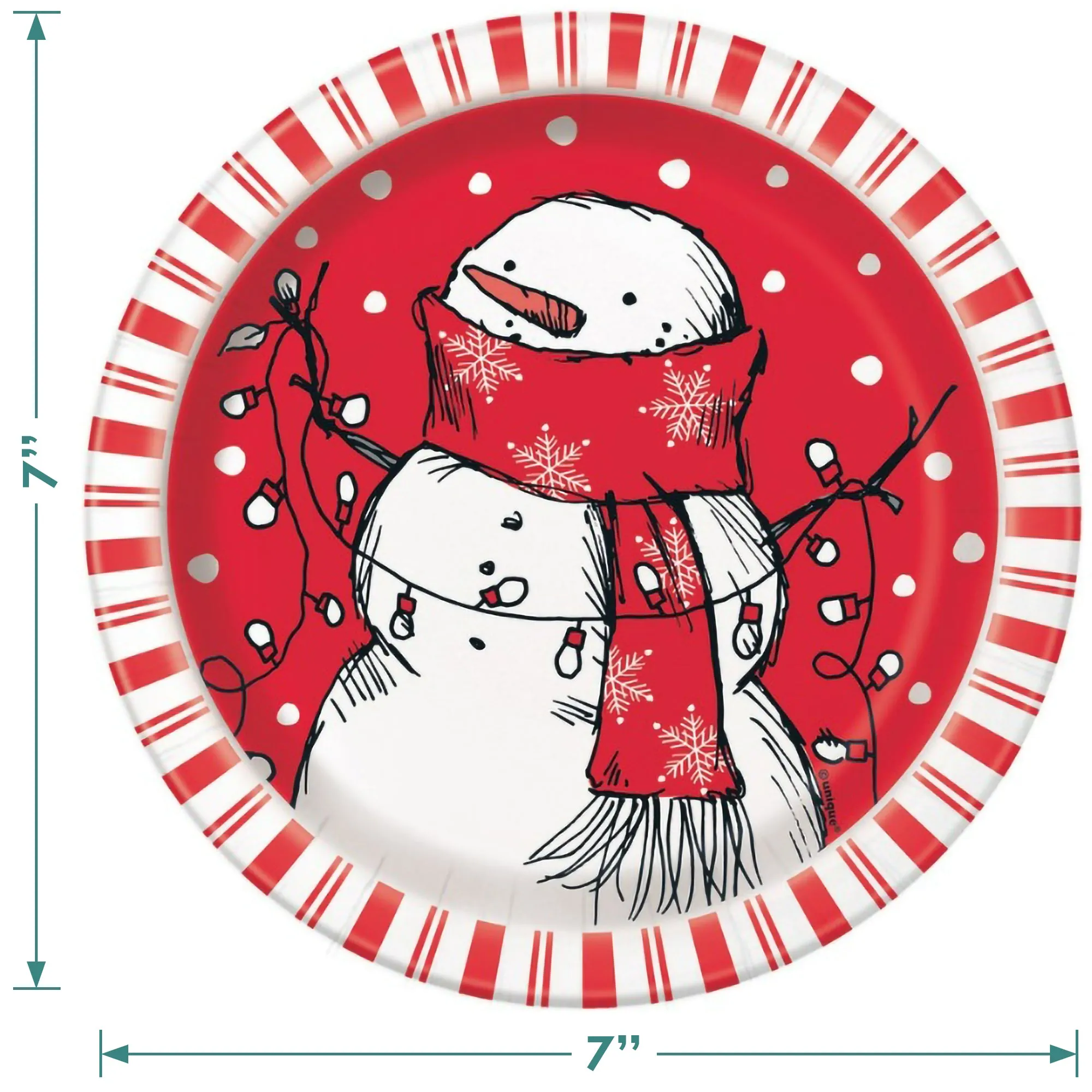 Red Stripe Rustic Snowman Christmas Holiday Paper Dessert Plates and Napkins (Serves 16)