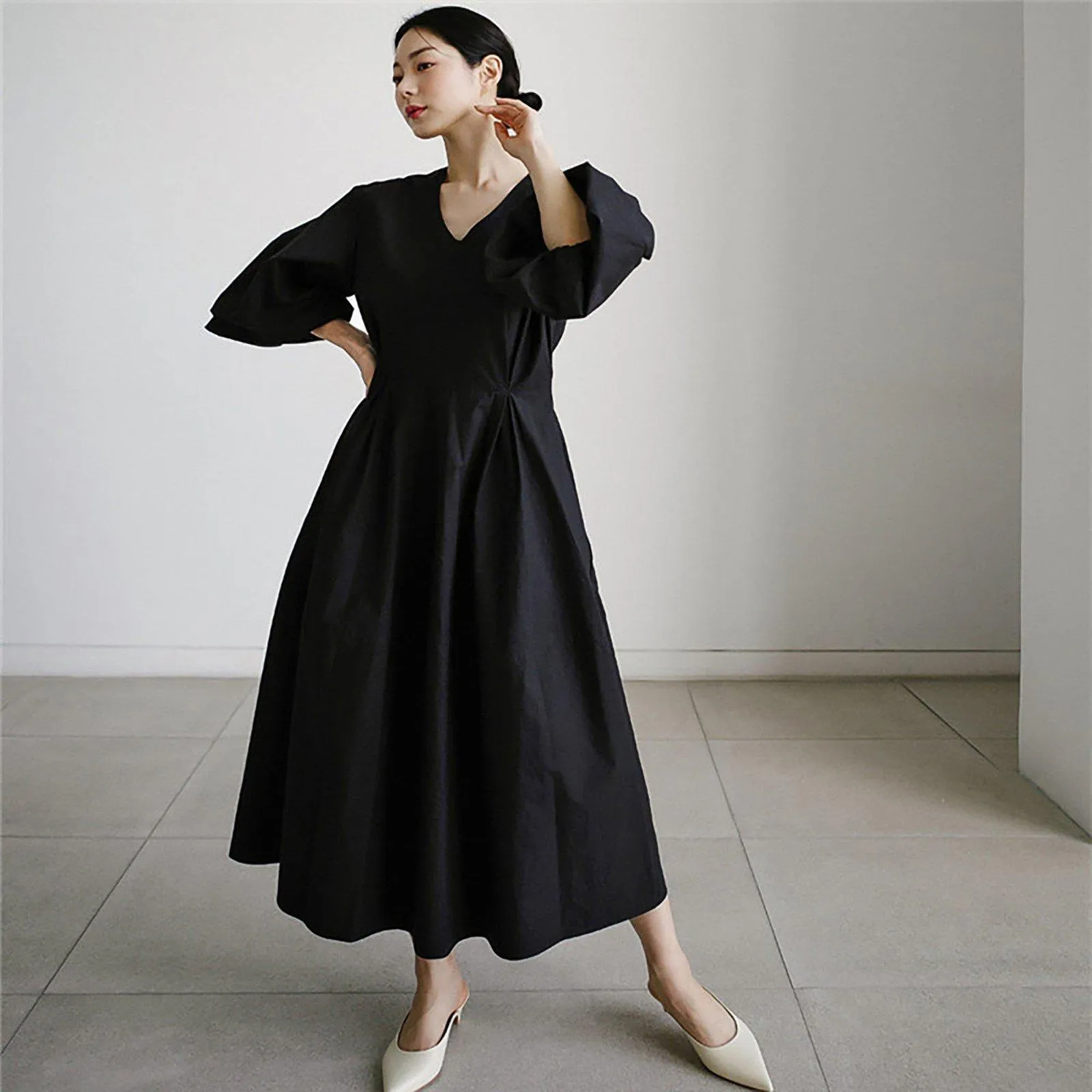 Relaxed Puff Sleeve Maxi Dress