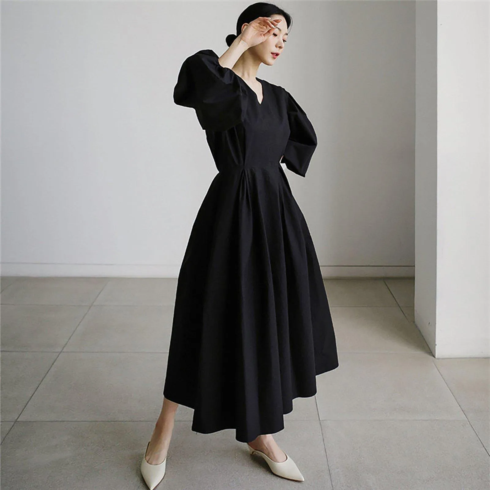 Relaxed Puff Sleeve Maxi Dress