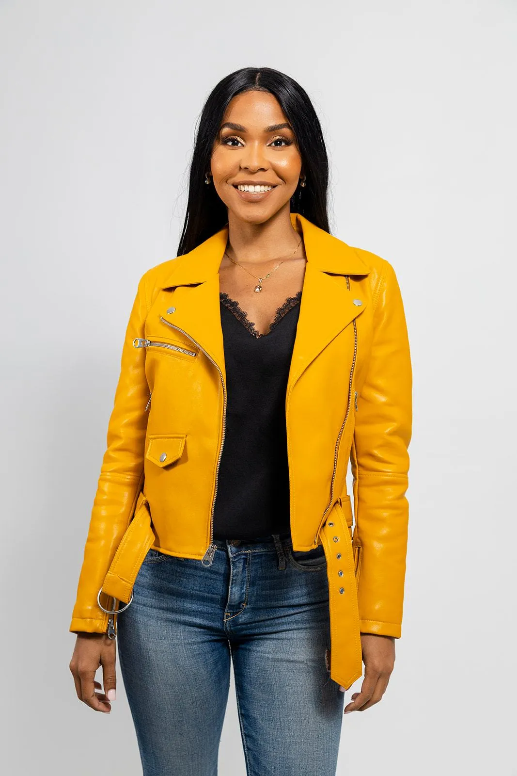 Remy Women's Vegan Faux Leather Jacket Mustard (POS)