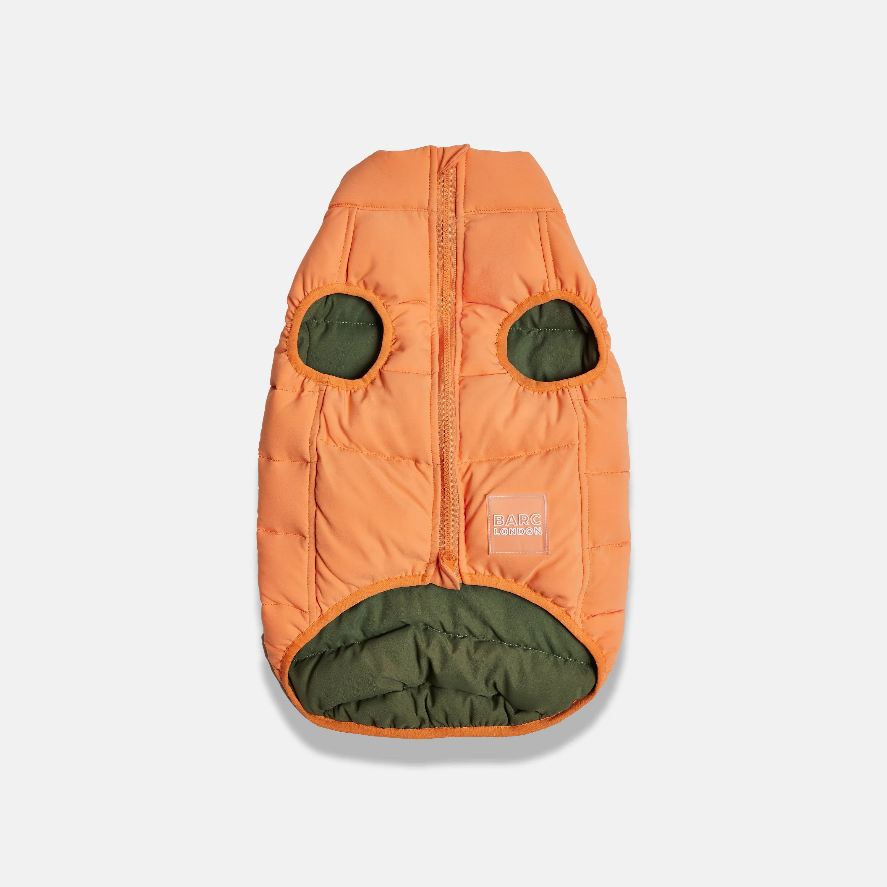 Reversible Dog Puffer Jacket: Coral & Khaki Green