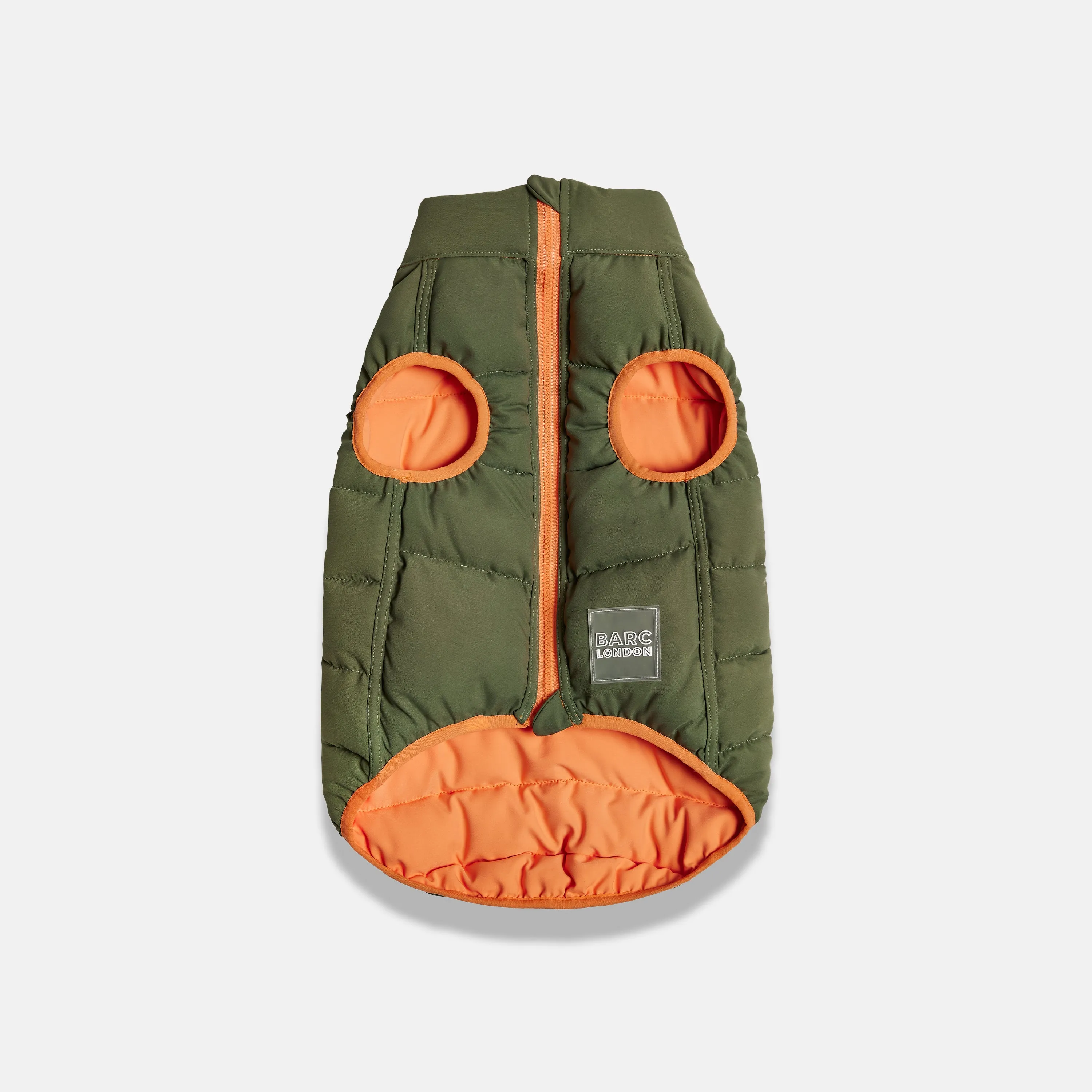 Reversible Dog Puffer Jacket: Coral & Khaki Green