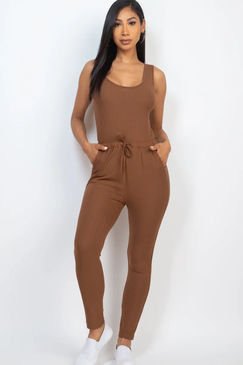 Ribbed Sleeveless Drawstring Jumpsuit (CAPELLA)