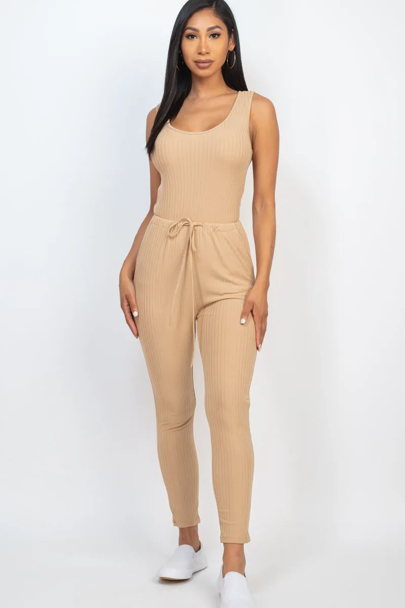 Ribbed Sleeveless Drawstring Jumpsuit (CAPELLA)