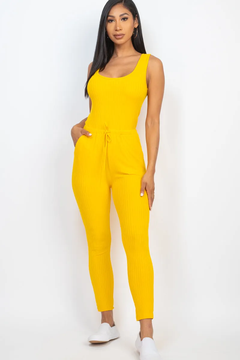 Ribbed Sleeveless Drawstring Jumpsuit (CAPELLA)