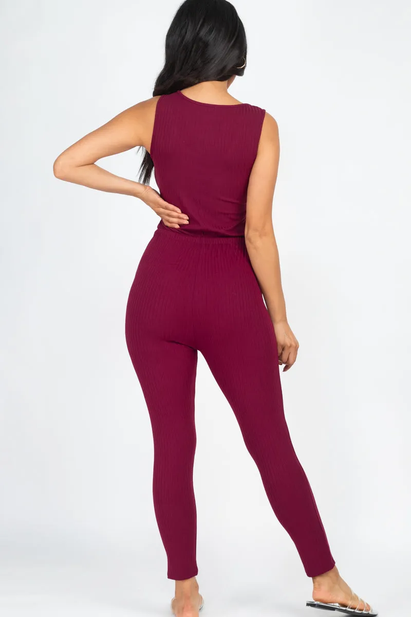 Ribbed Sleeveless Drawstring Jumpsuit (CAPELLA)