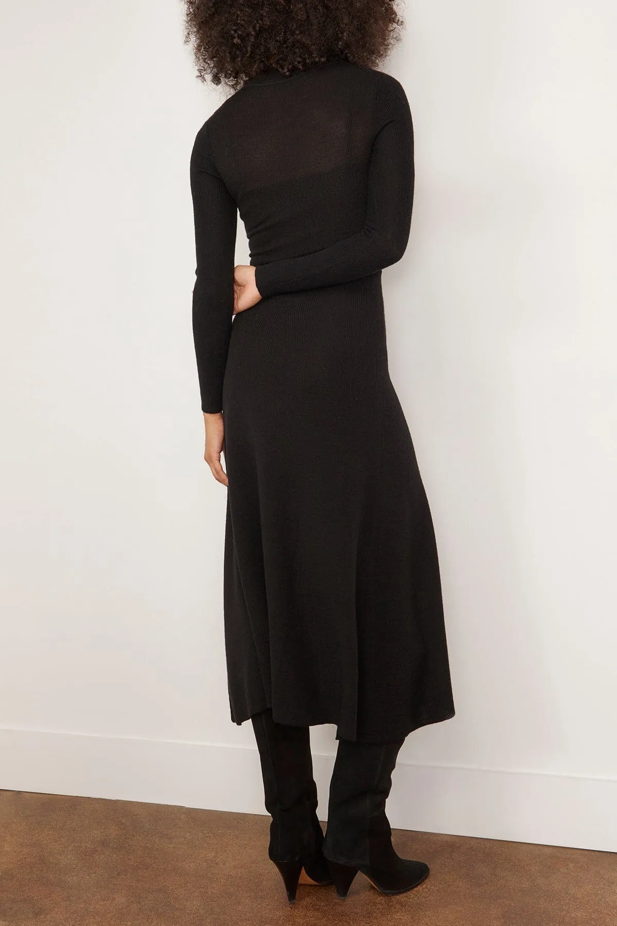 Ribbed Zip Up Turtleneck Dress in Black