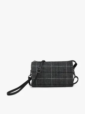 Riley Plaid 3 Compartment Crossbody/Wristlet - Black Plaid