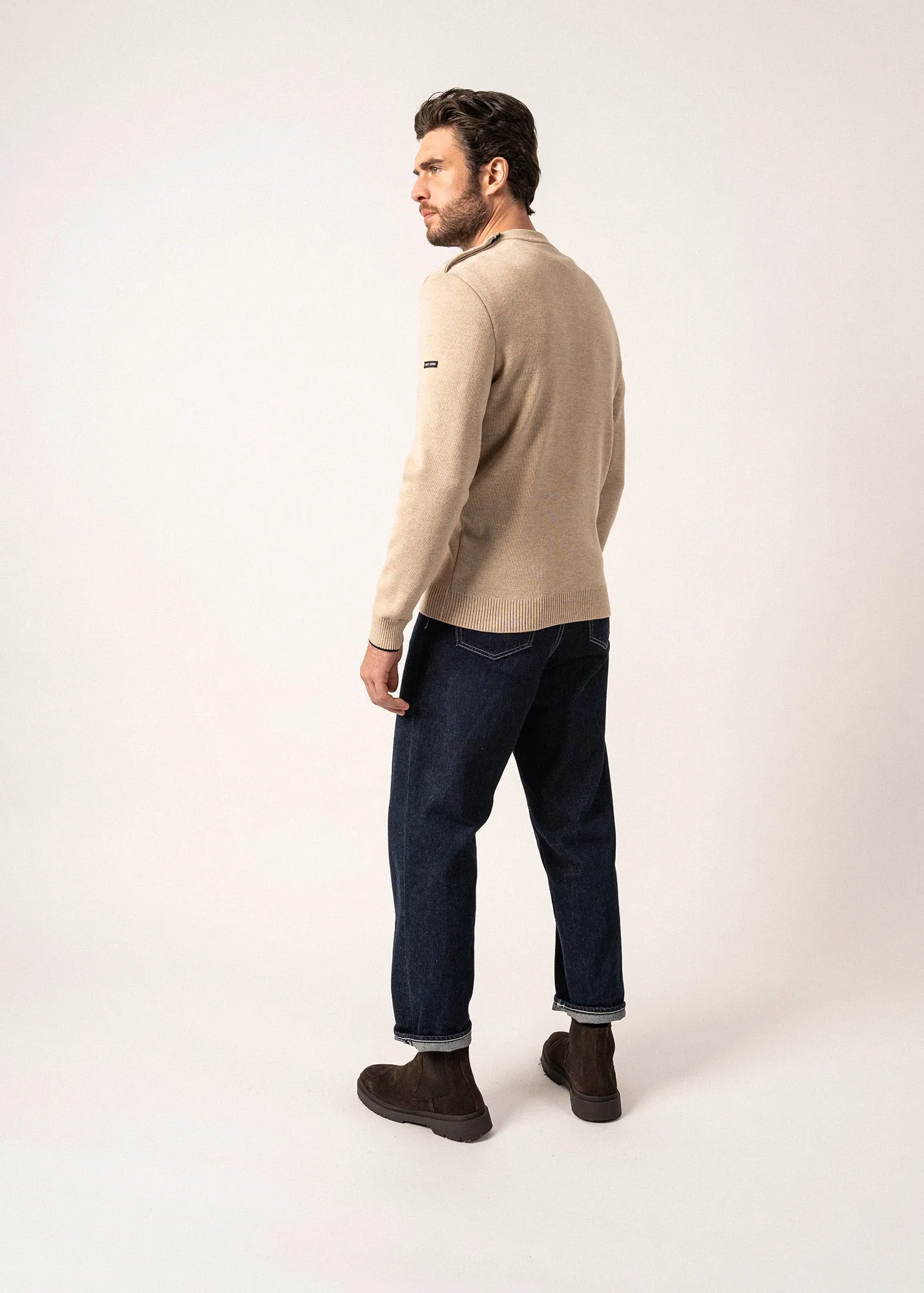 Rives sailor jumper in wool - buttoned round neck (BEIGE/NAVY)