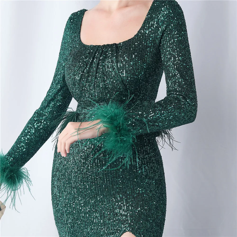 Rosemary Sequin Long Sleeve Evening Dress