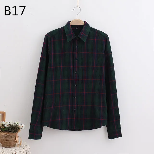 S-5XL Large Size Spring Autumn Blouse Casual Big Size Shirt Cotton Top Lapel Plaid Shirt Outwear Plus Size Women Clothing Blusas