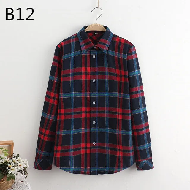 S-5XL Large Size Spring Autumn Blouse Casual Big Size Shirt Cotton Top Lapel Plaid Shirt Outwear Plus Size Women Clothing Blusas