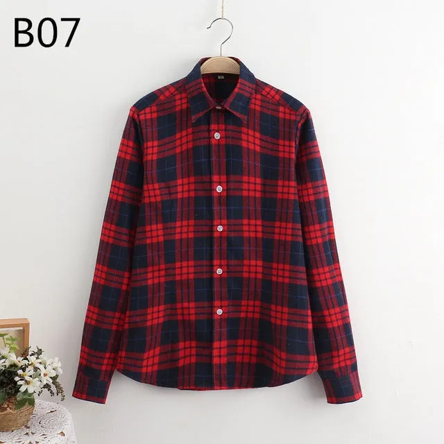 S-5XL Large Size Spring Autumn Blouse Casual Big Size Shirt Cotton Top Lapel Plaid Shirt Outwear Plus Size Women Clothing Blusas