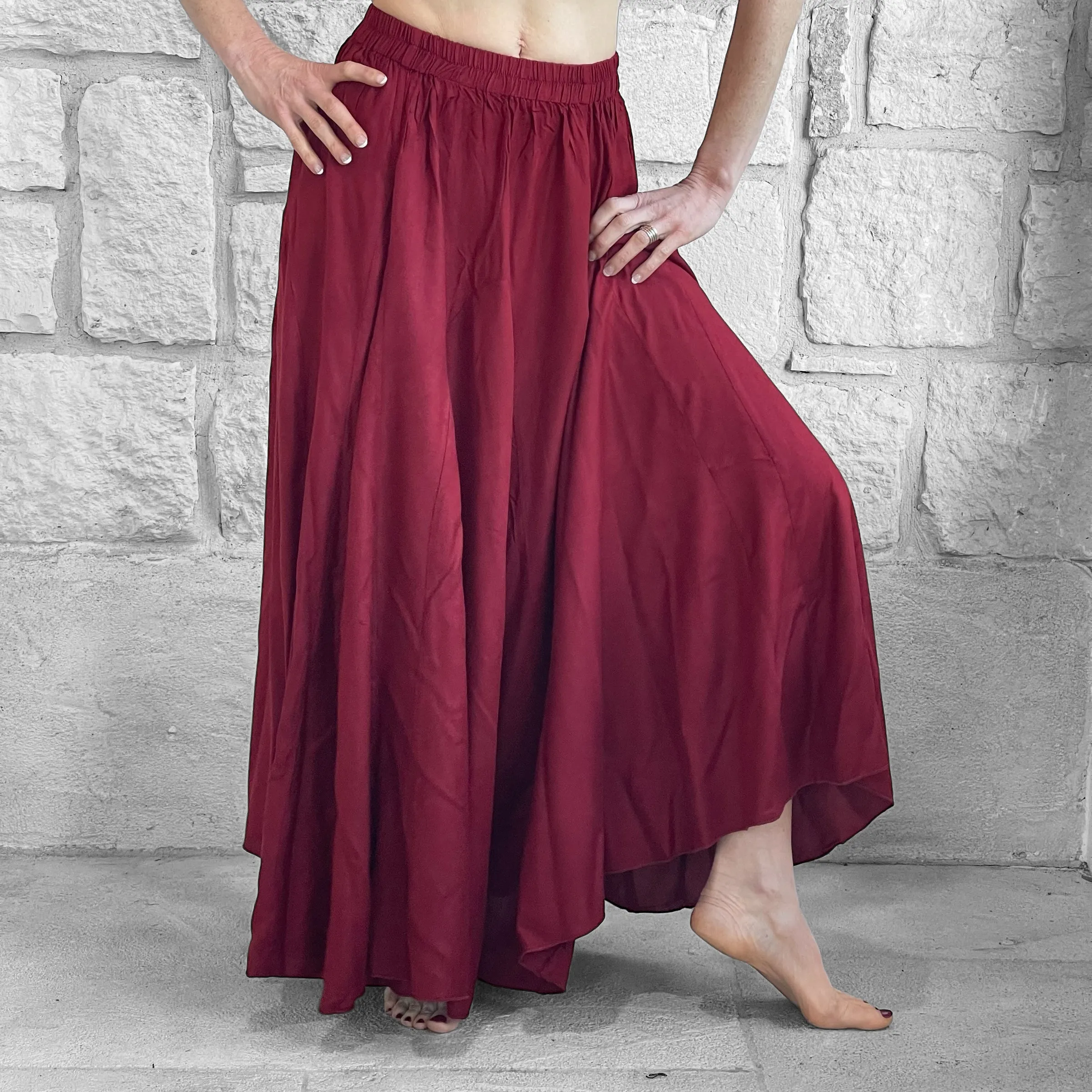 'Sadie' Long Flowing Skirt - Rayon Red