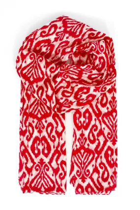 Saffron Lightweight Cotton Scarf - Red, Damask